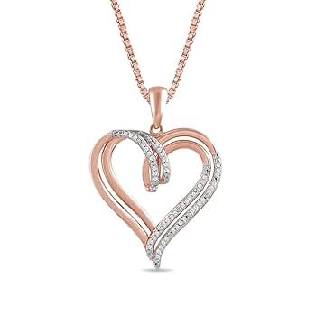 14k Rose Gold over Sterling Silver Diamond Double Heart